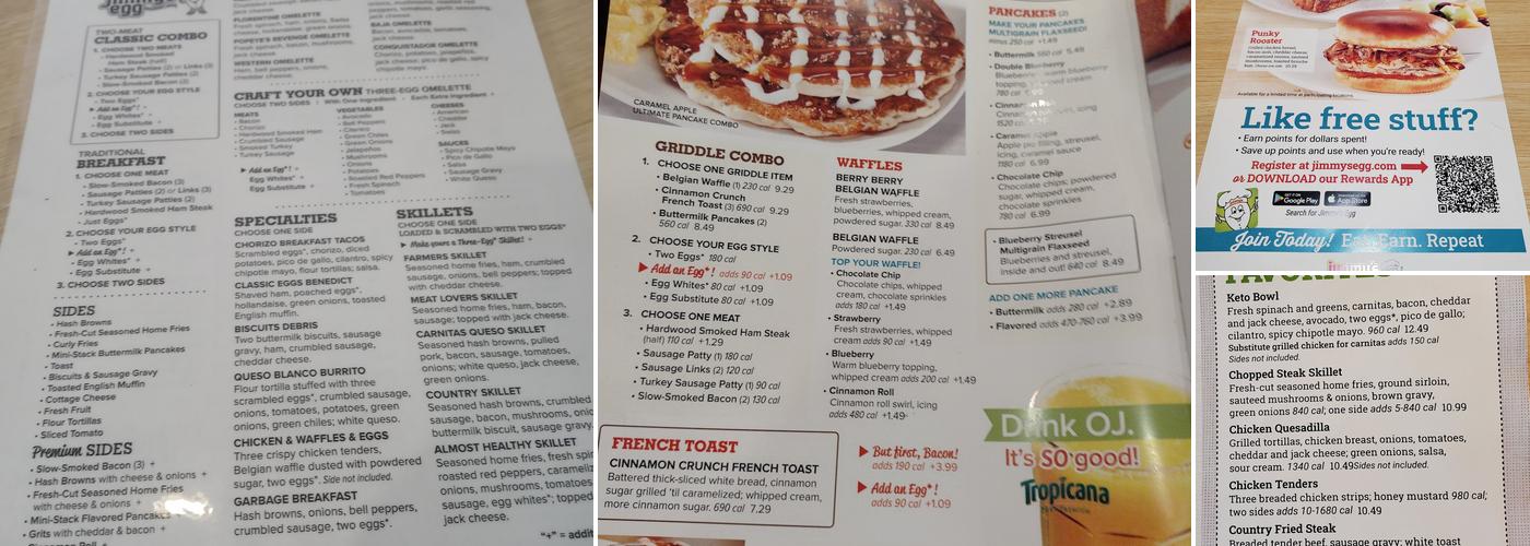 Jimmy's Egg - Wichita, N. Webb Rd. Menu