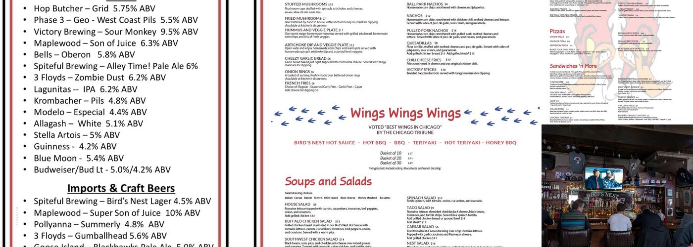 Bird's Nest Menu