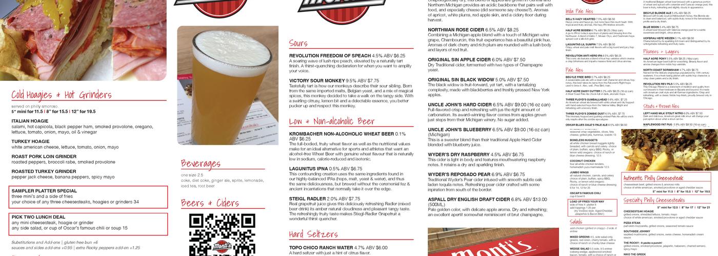 Monti's Menu