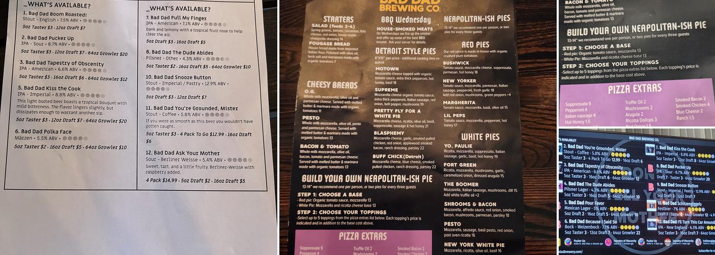 Bad Dad Brewing Co. Menu