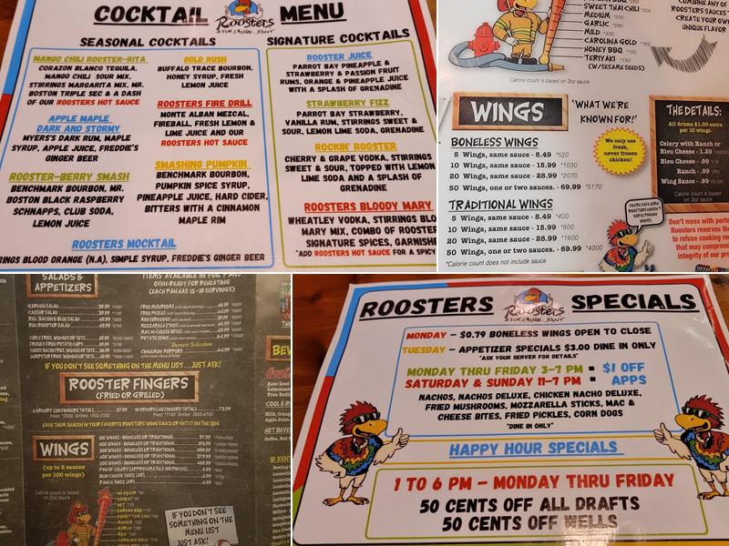 Roosters Menu