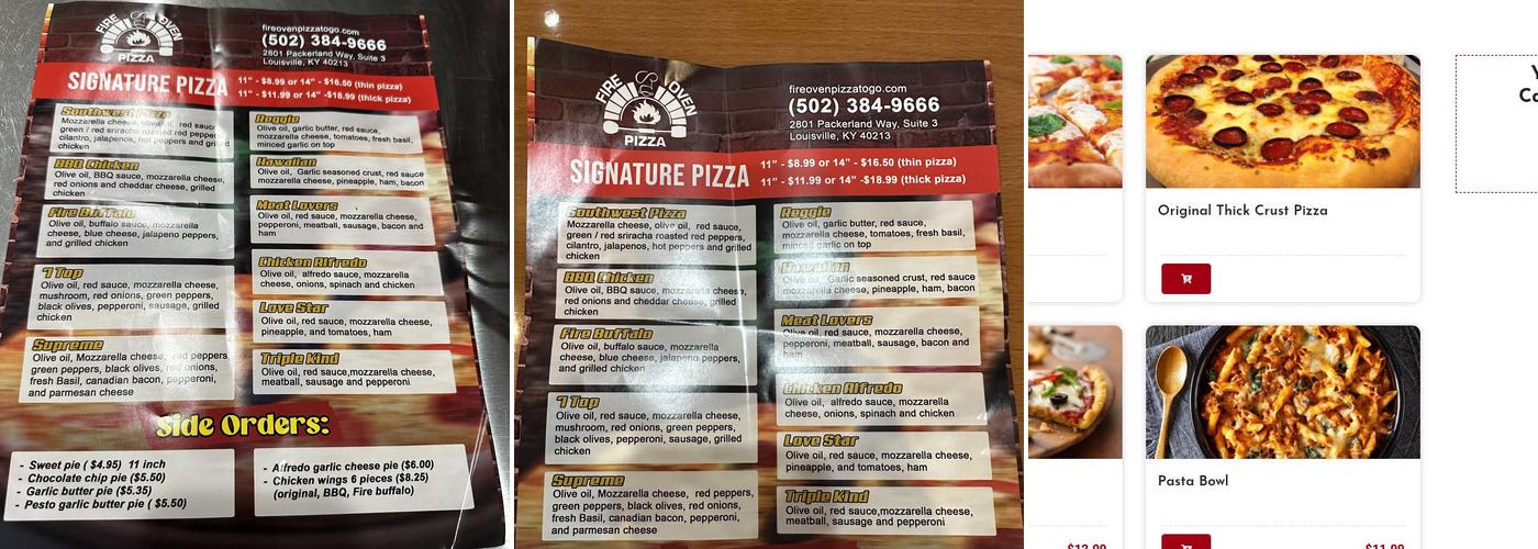 Fire Oven Pizza Menu