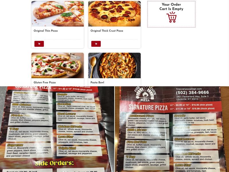 Fire Oven Pizza Menu