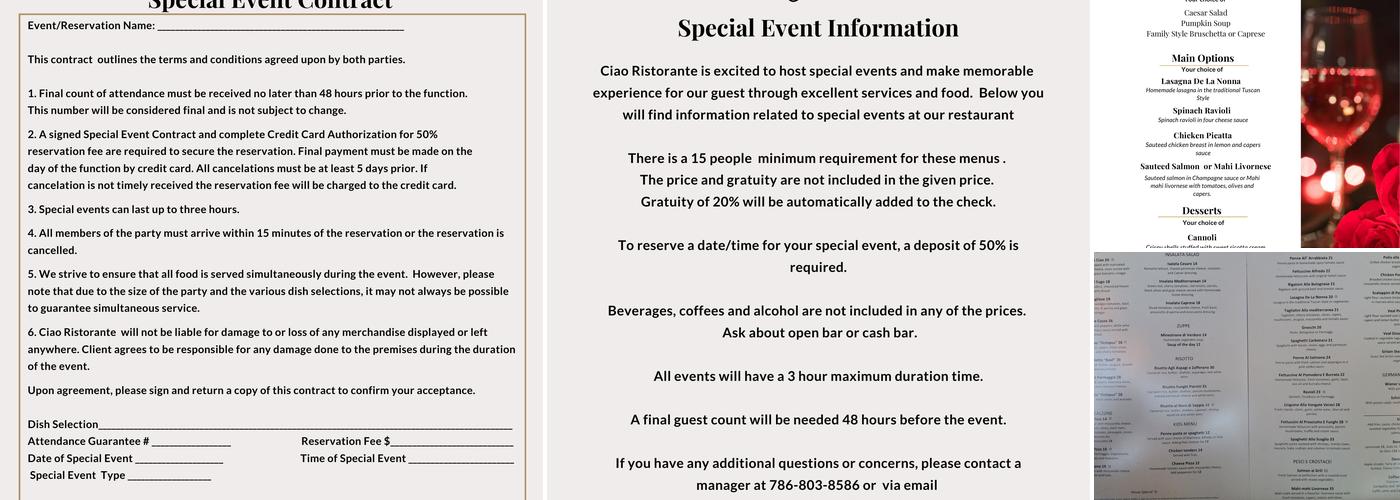 Ciao Ristorante Menu