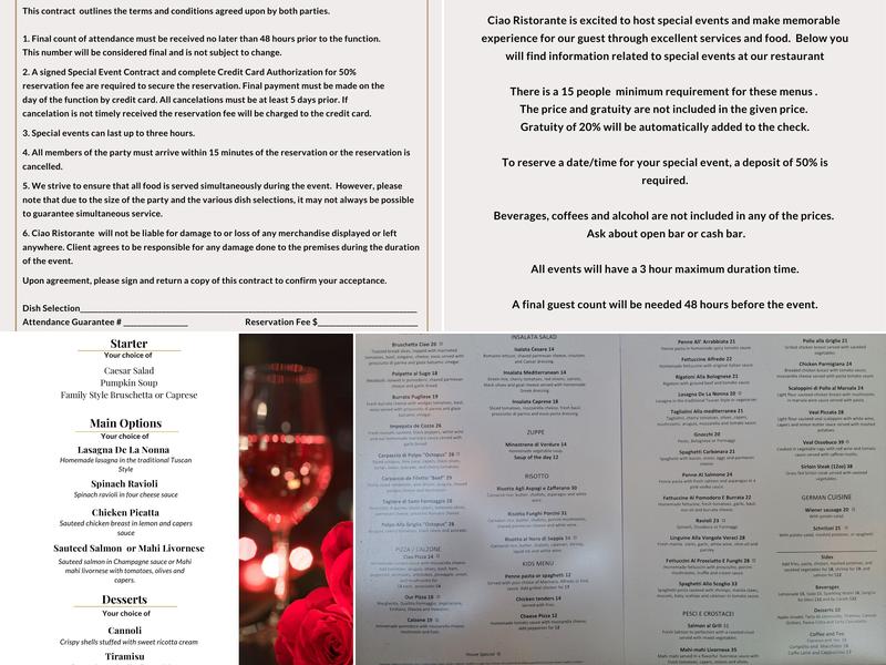 Ciao Ristorante Menu