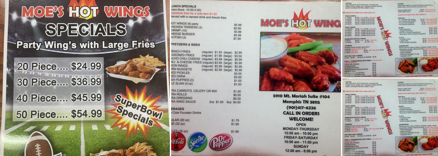 Moe's Hot Wings Menu