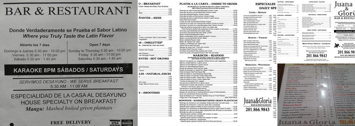 Juana & Gloria Menu
