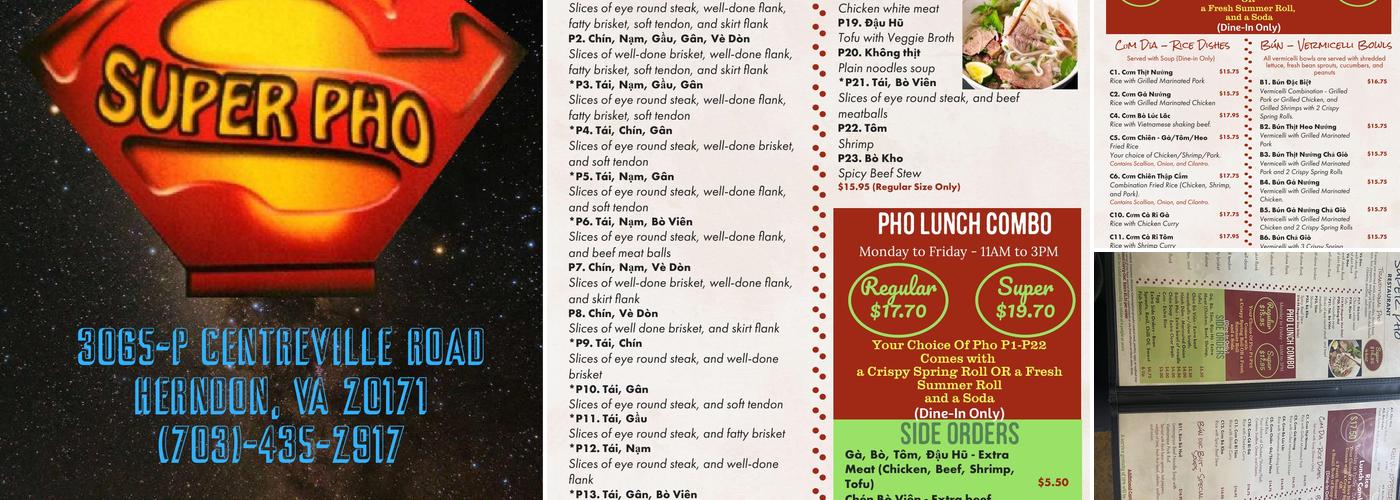 Super Pho Menu