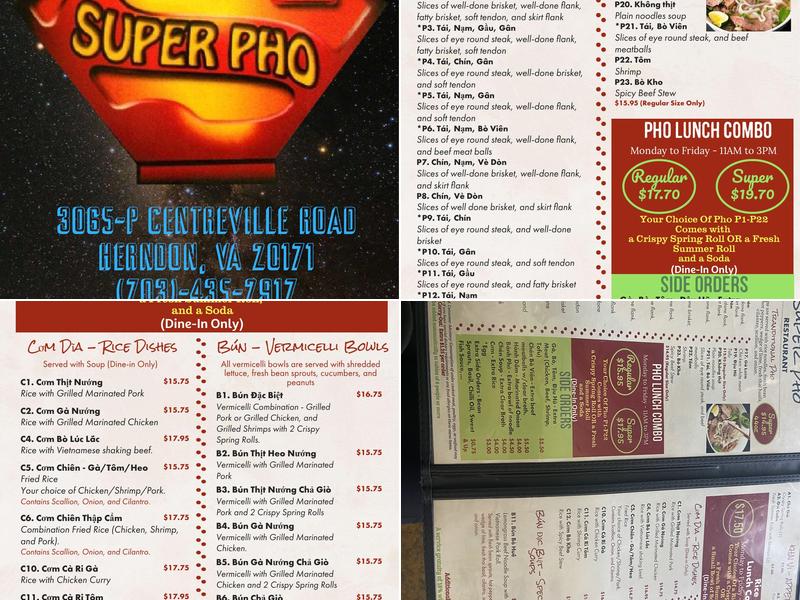Super Pho Menu