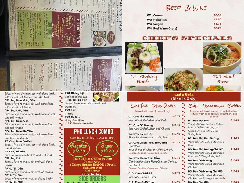 Super Pho Menu