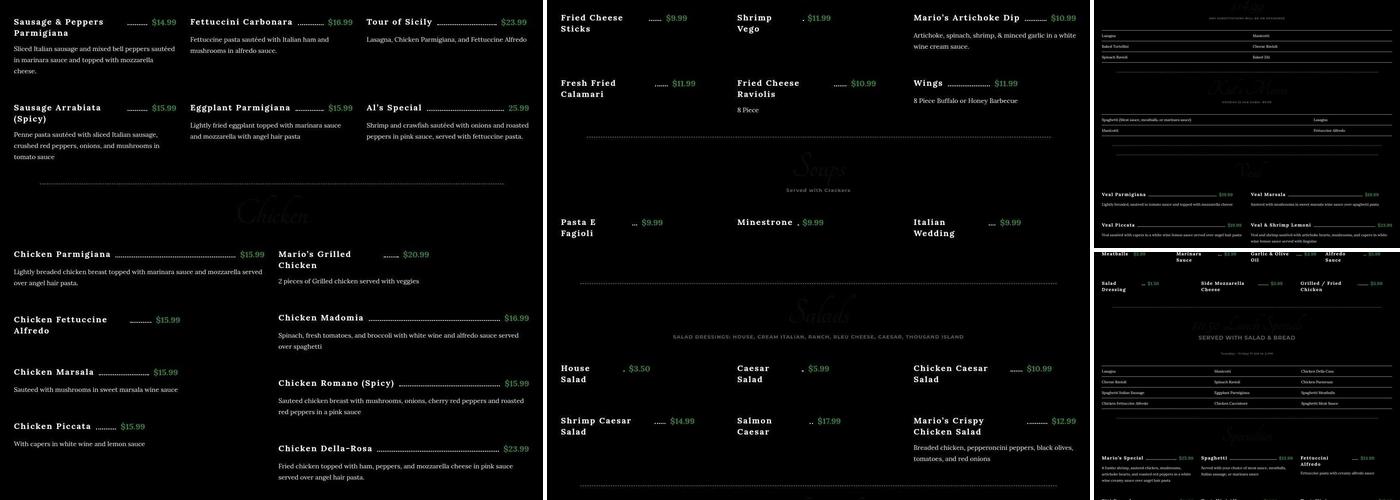 Mario's Italian Restaurant & Bar Menu