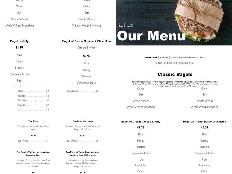 Bagel Run Menu