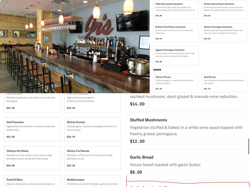 Junior's Winooski Menu