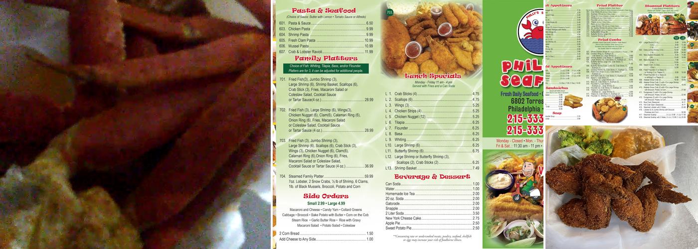 Philly's Seafood Menu