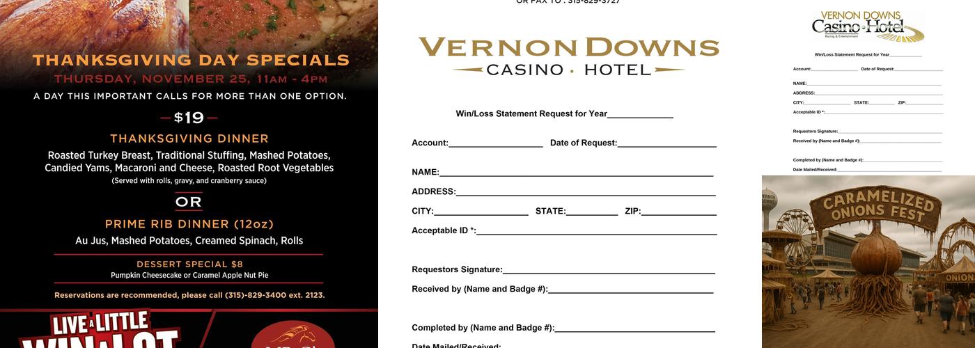 Vernon Downs Casino Hotel Menu