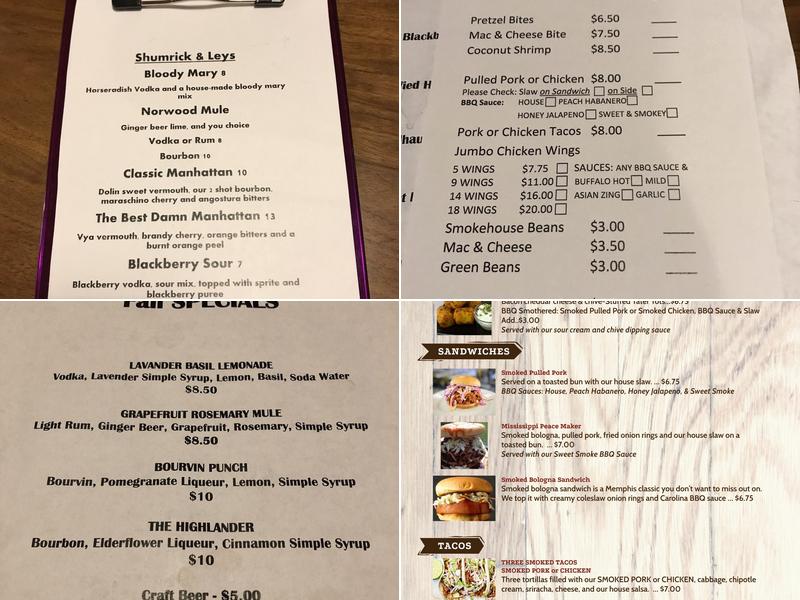Robert James Distillery (formerly Shumrick & Leys) Menu