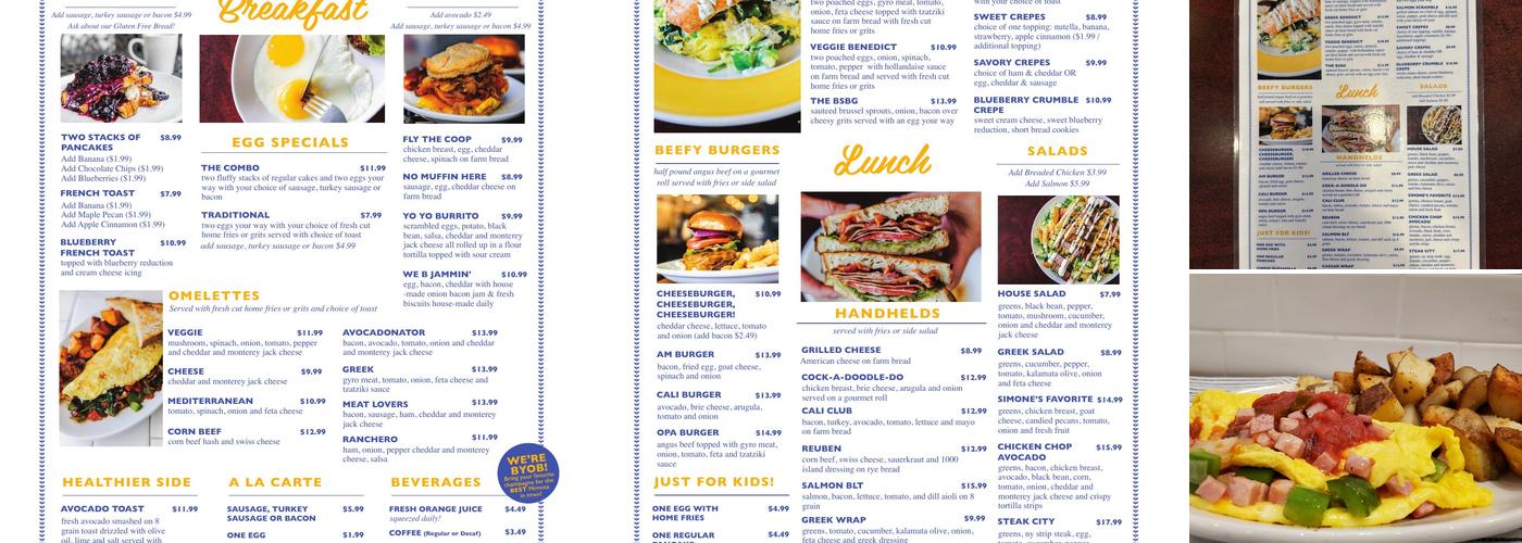 Simone's Breakfast, Brunch, Lunch Menu