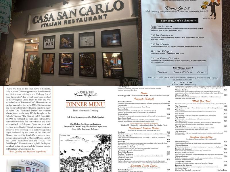 Casa San Carlo Menu