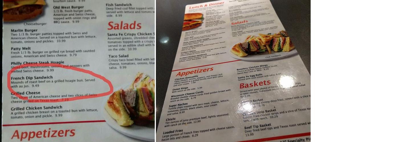 SkyDine Services Menu