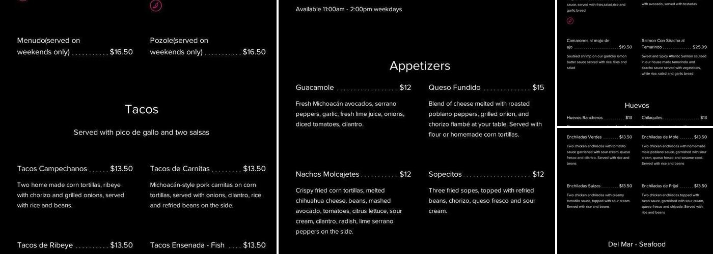 Los Molcajetes Menu