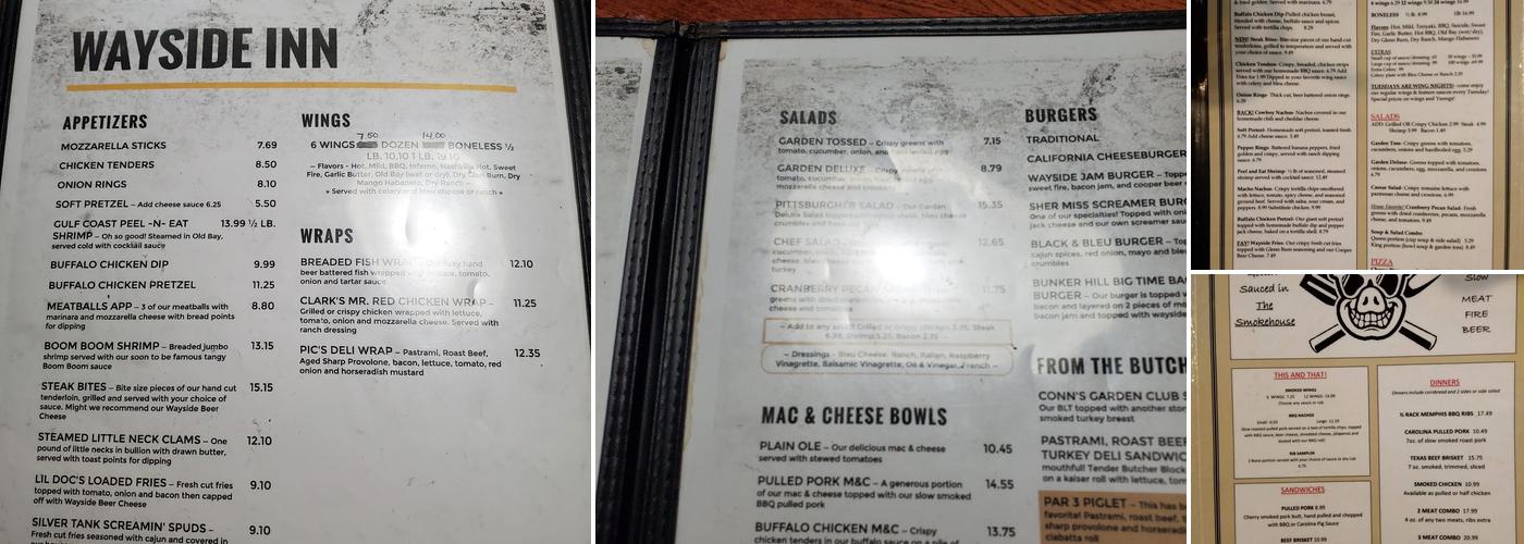 Wayside Inn Menu