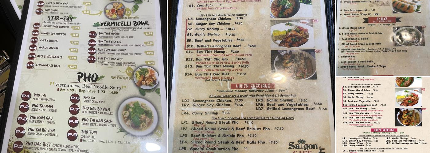 Saigon Cafe Menu