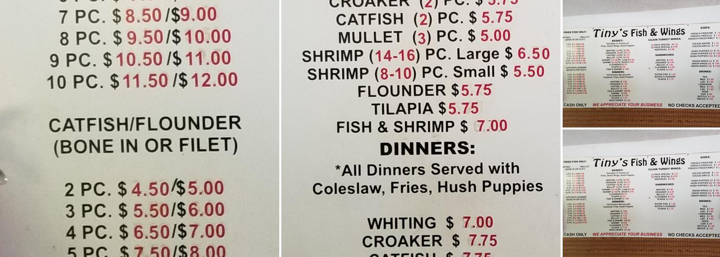 Tiny's Resturant And Grill Menu
