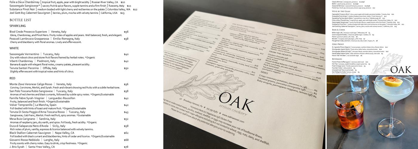 OAK Hanover Menu