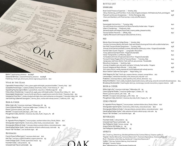 OAK Hanover Menu