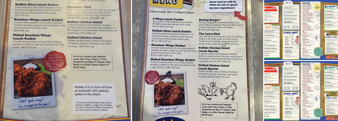 Pluckers Wing Bar Menu