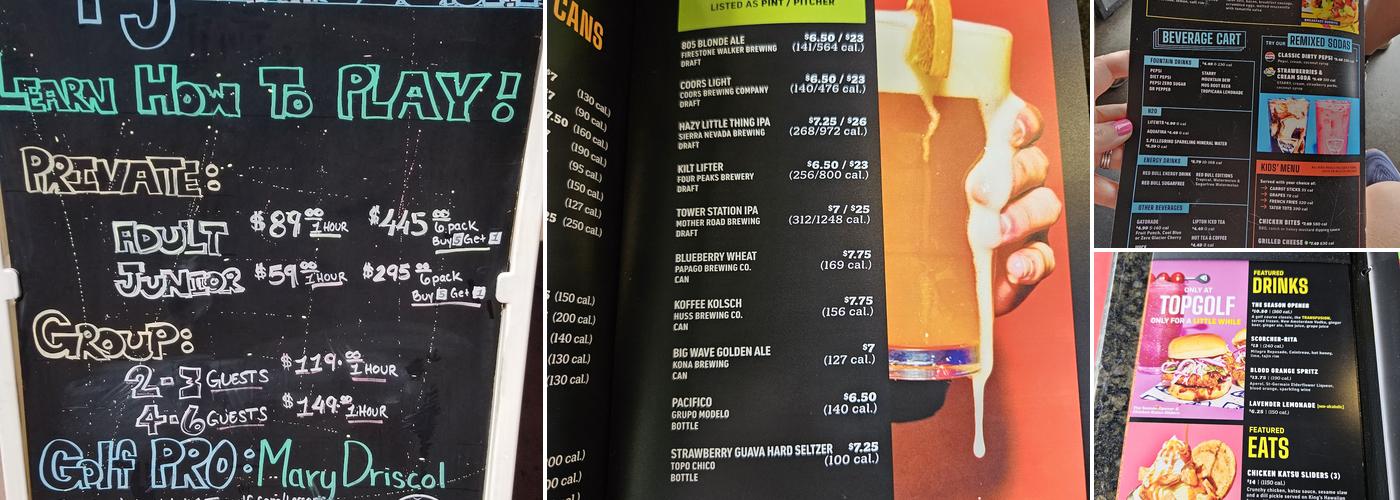 Topgolf Menu