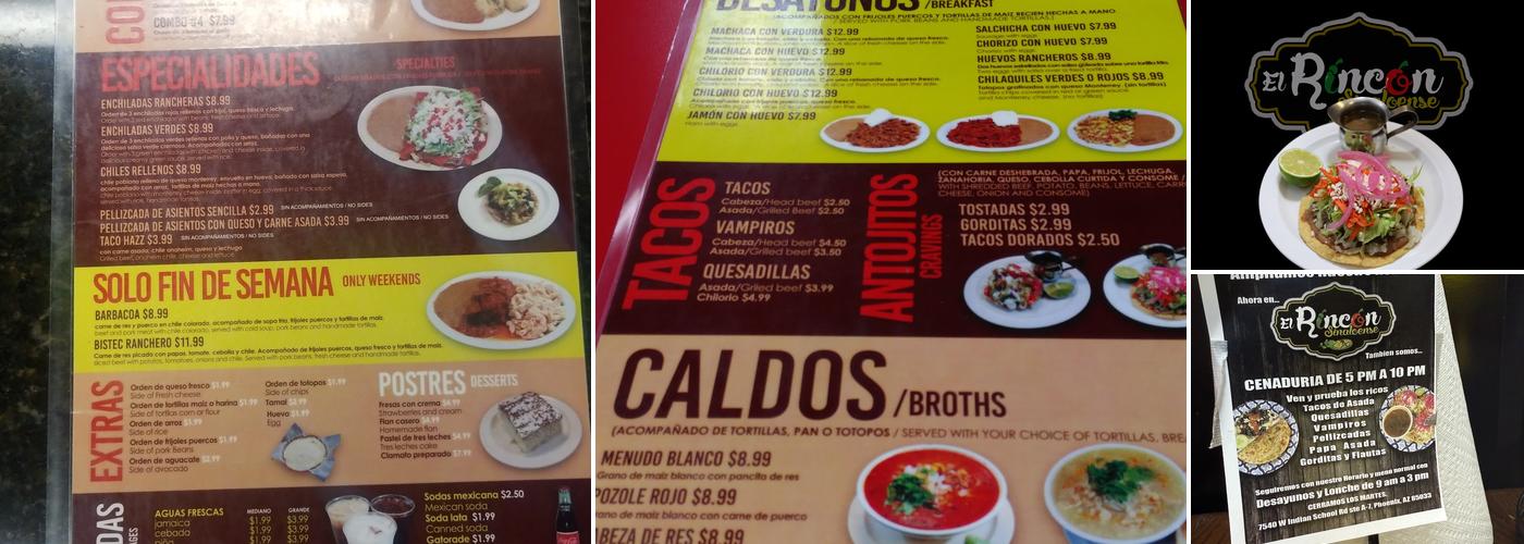 EL RINCON SINALOENSE Menu