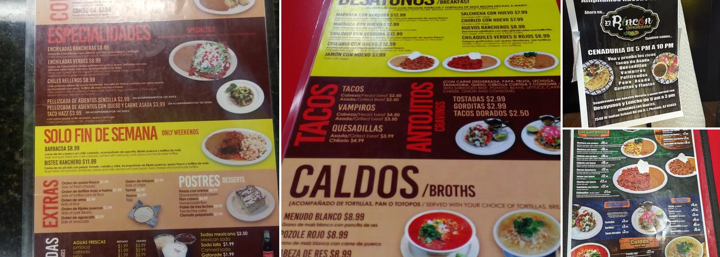 EL RINCON SINALOENSE Menu