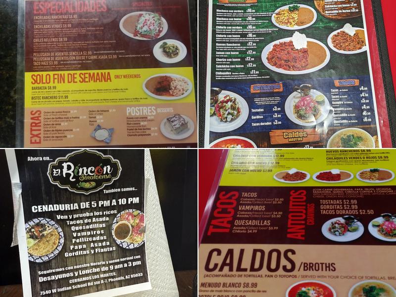 EL RINCON SINALOENSE Menu