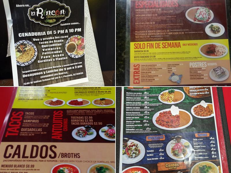 EL RINCON SINALOENSE Menu