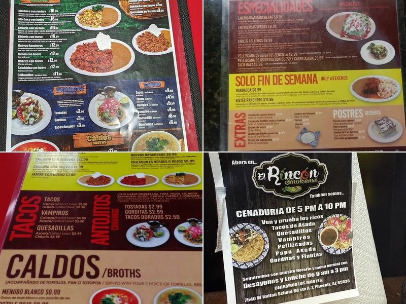 EL RINCON SINALOENSE Menu