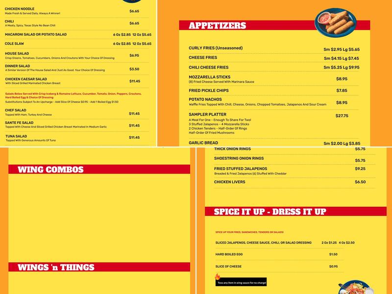 Wings-N-Things 290 Menu