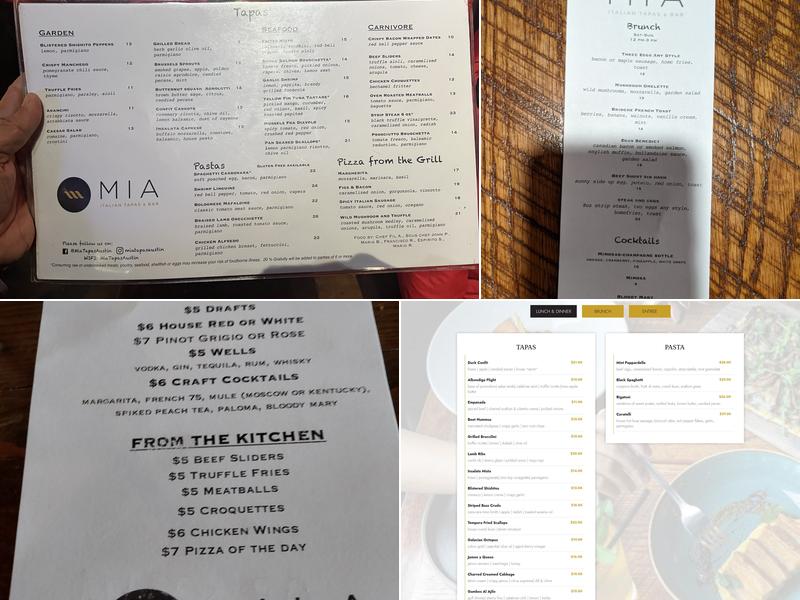 Mia Italian Tapas & Bar Menu