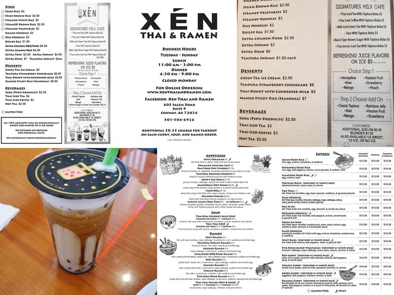 Xen Thai and Ramen Menu