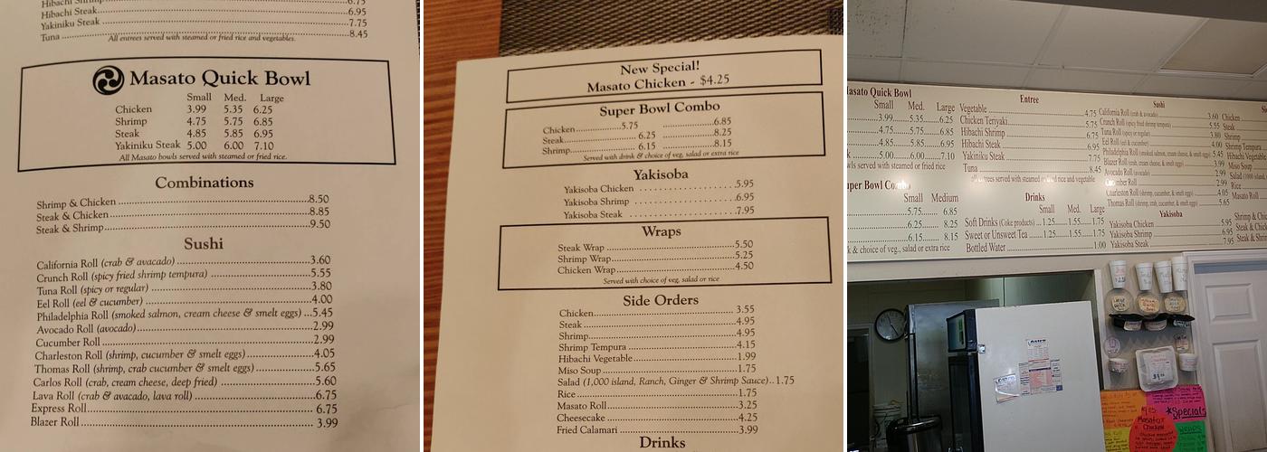 Masato Express Menu