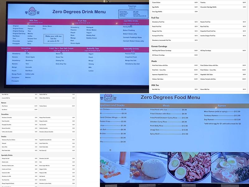 Zero Degrees Menu