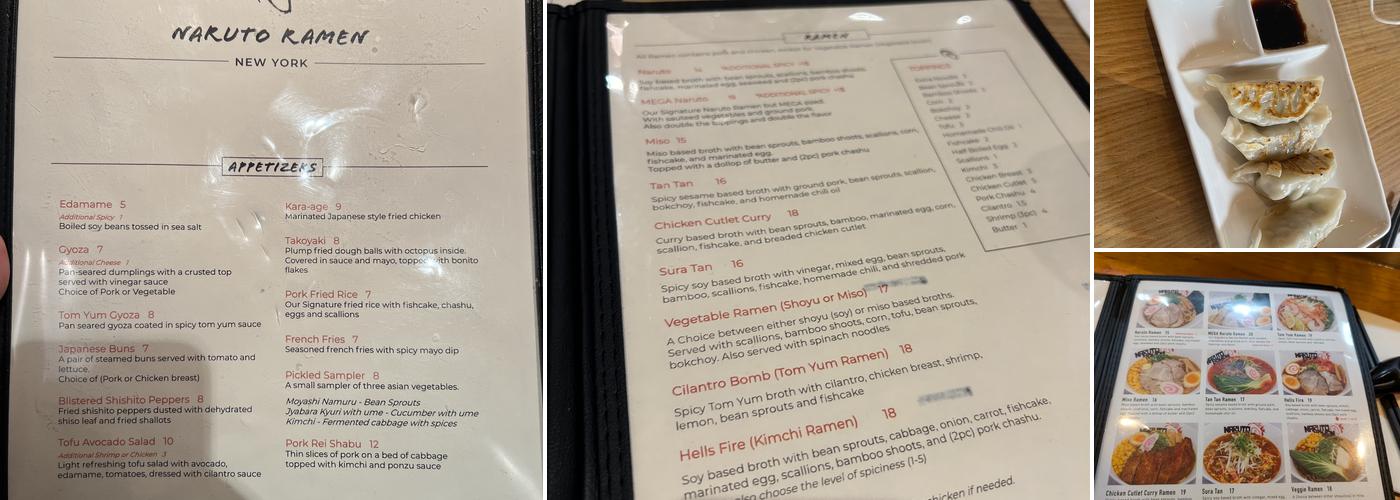 Naruto Ramen Menu