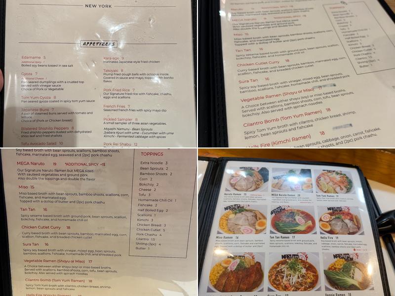 Naruto Ramen Menu