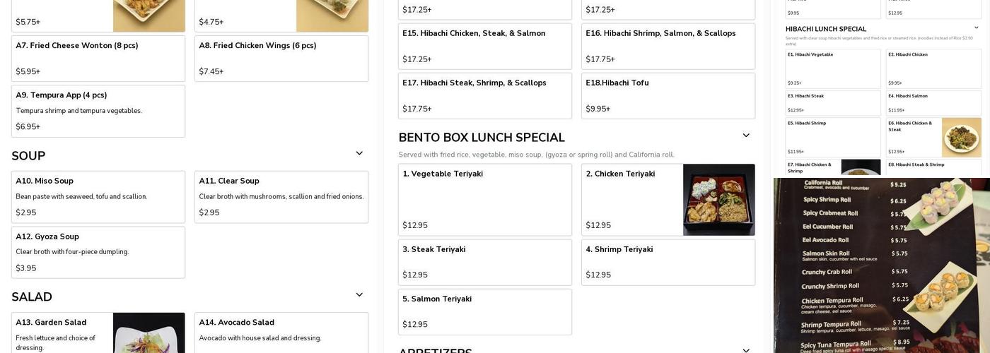 Hokkaido Menu