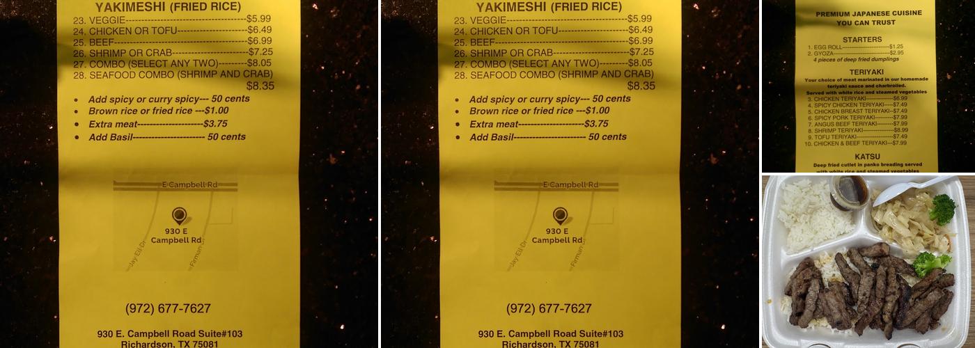 Teriyaki Sensei Menu