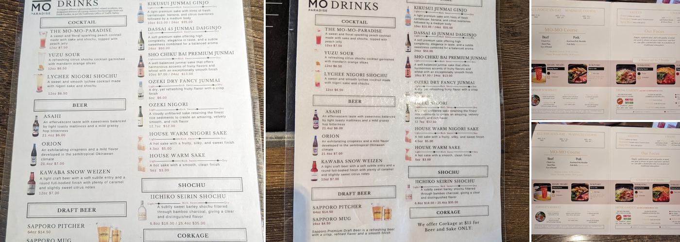 Mo-Mo-Paradise Menu