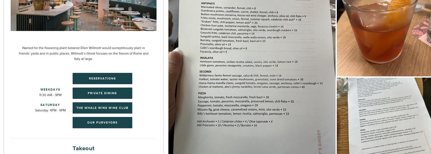 Willmott's Ghost Menu