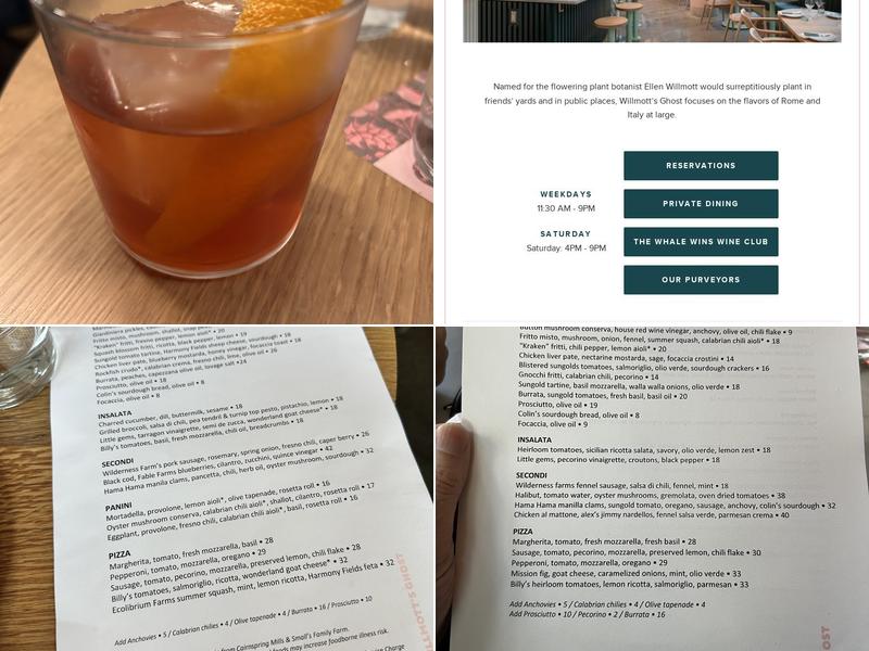 Willmott's Ghost Menu