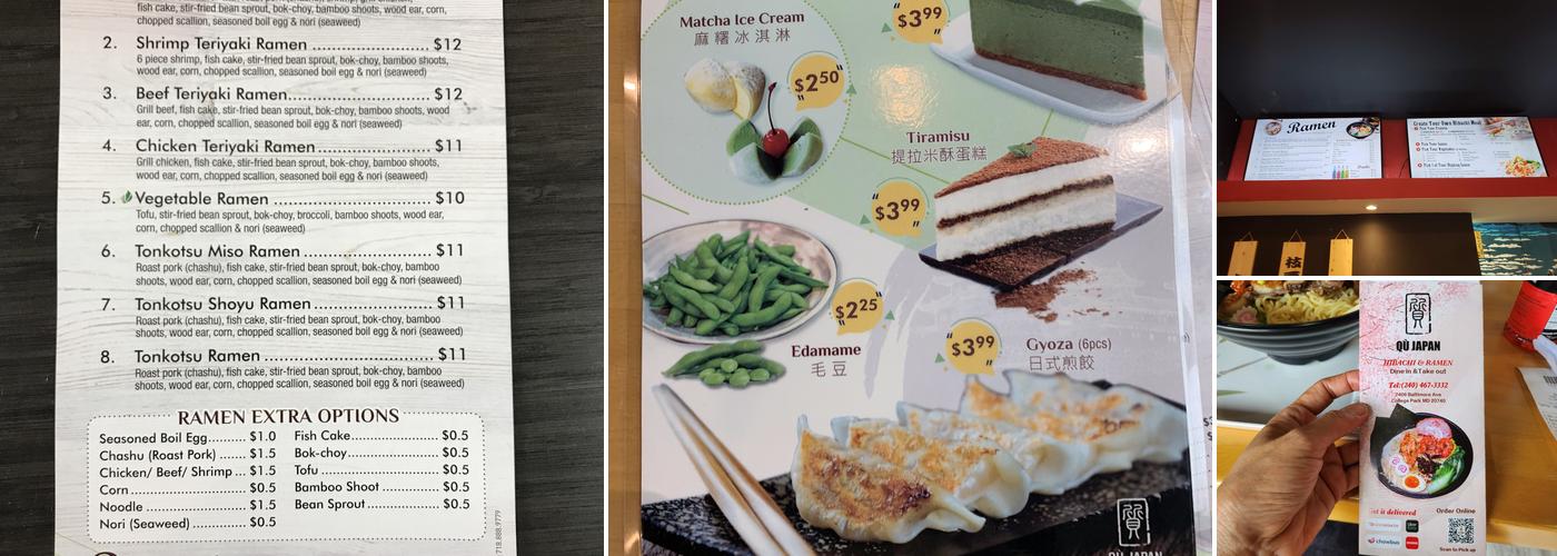 QU JAPAN Menu