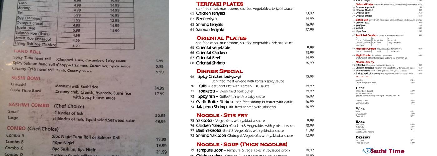 Sushi Time Menu